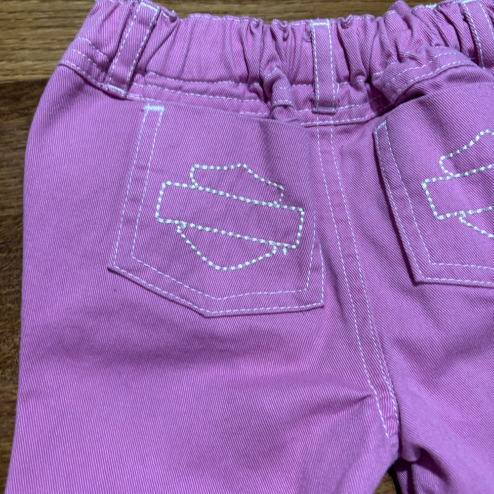 Size 24 months, pink Harley Davidson, jeans, plaid cuff, pearl button EUC - Picture 4 of 6